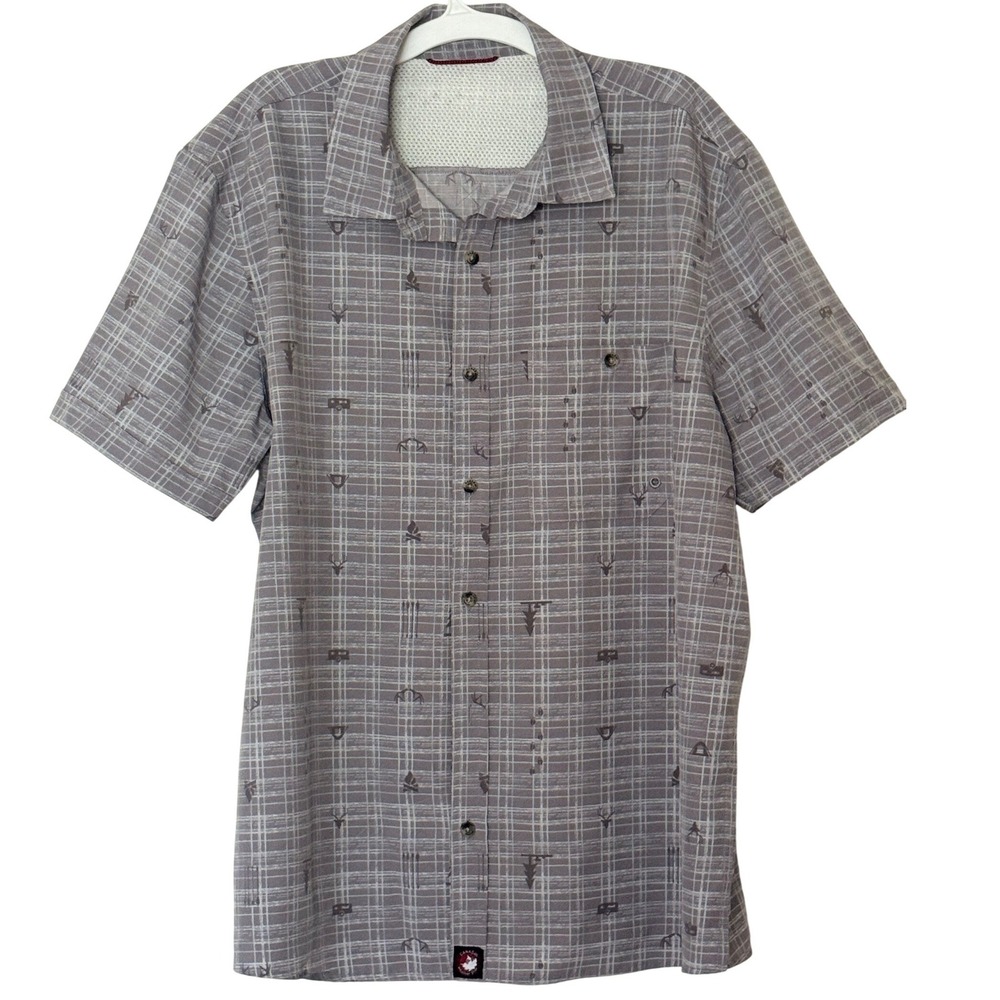 Canada Weather Gear Mens XL Short Sleeve Button Down Vented Shirt Grey Outdoor